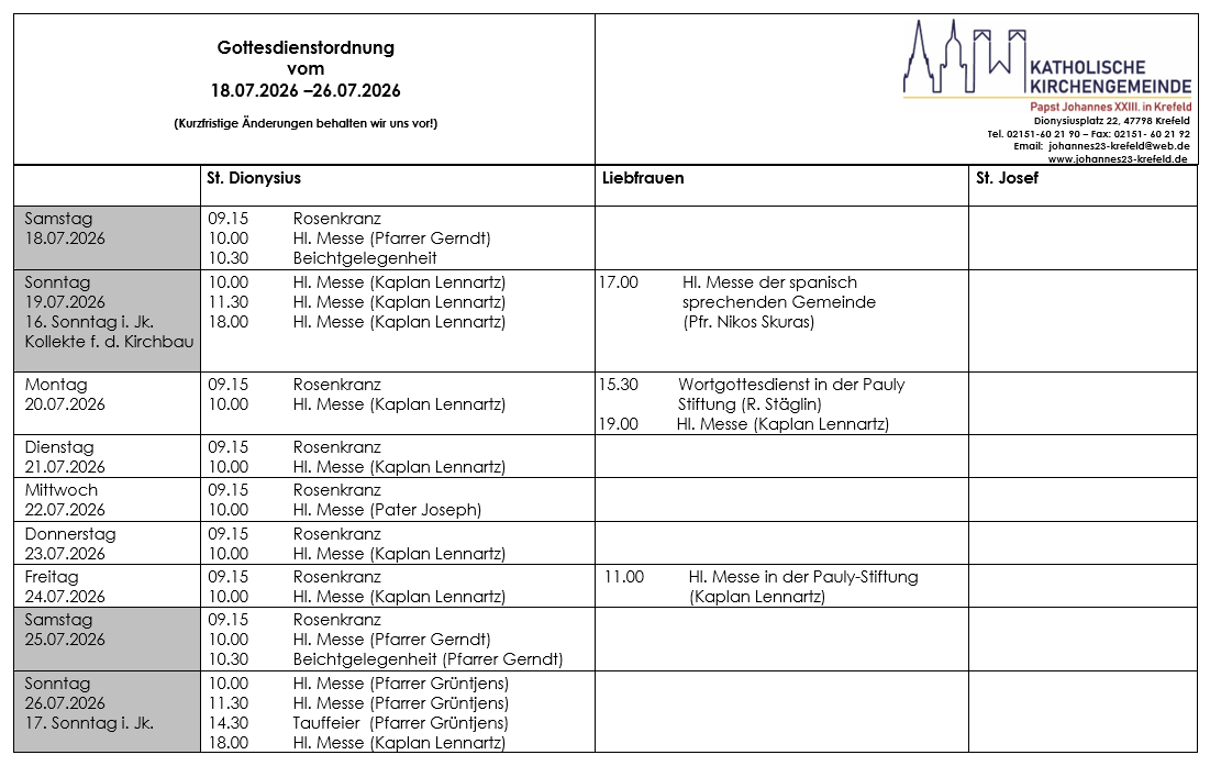 tabellarische Gottesdienstordnung mit Terminen (c) P.N.