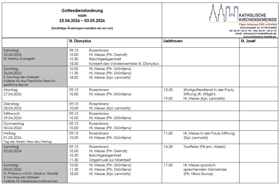 tabellarische Gottesdienstordnung mit Terminen (c) P.N.