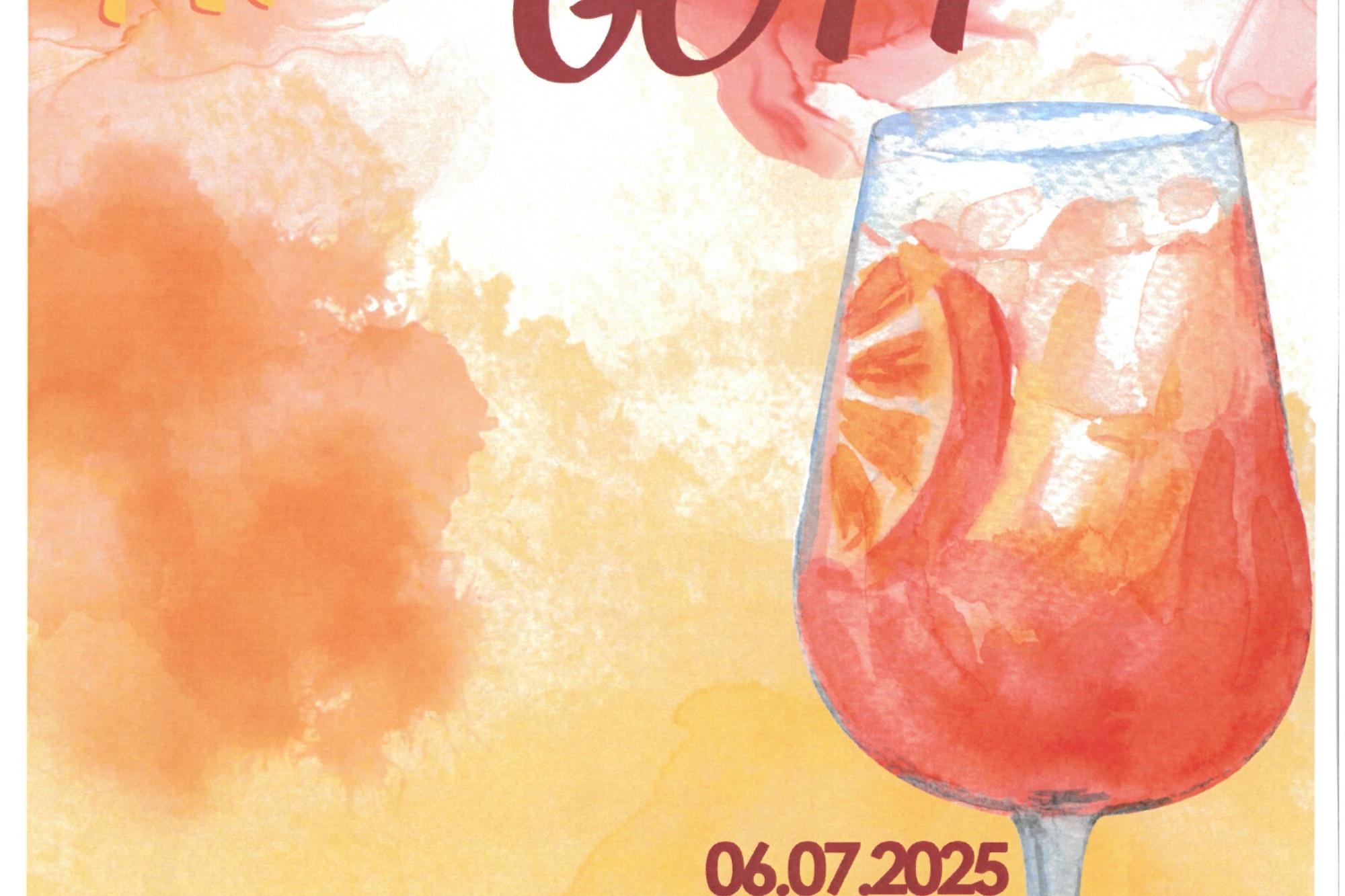 Weinglas gefüllt mit Aperol und einer Orangenscheibe, Daten der Veranstaltung, Aperol und Gott