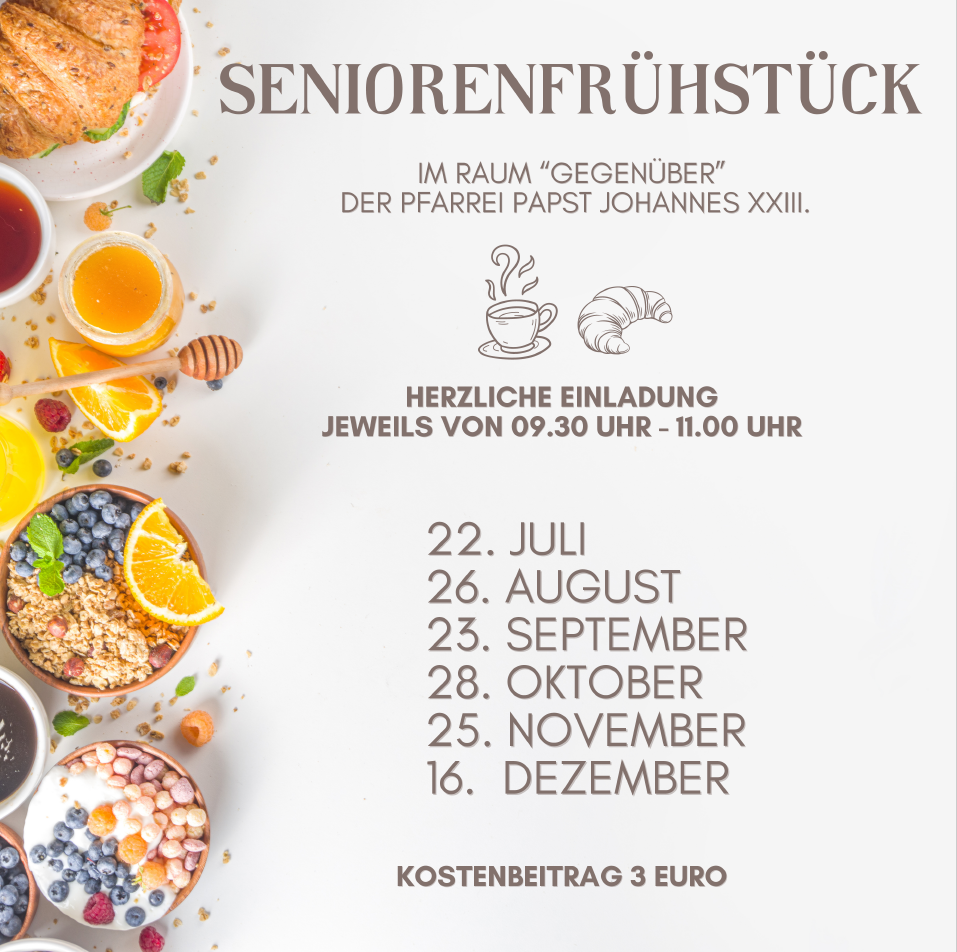 Terminübersicht des Seniorenfrühstücks mit Bilderrn von Frühstücksutensilien (c) PN