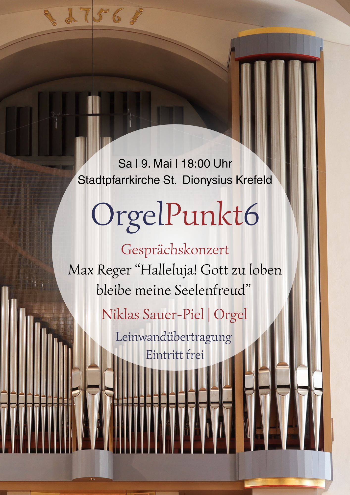 Orgelpropsekt im Hintergrund, Daten aus Text im Vordergrund (c) NSP