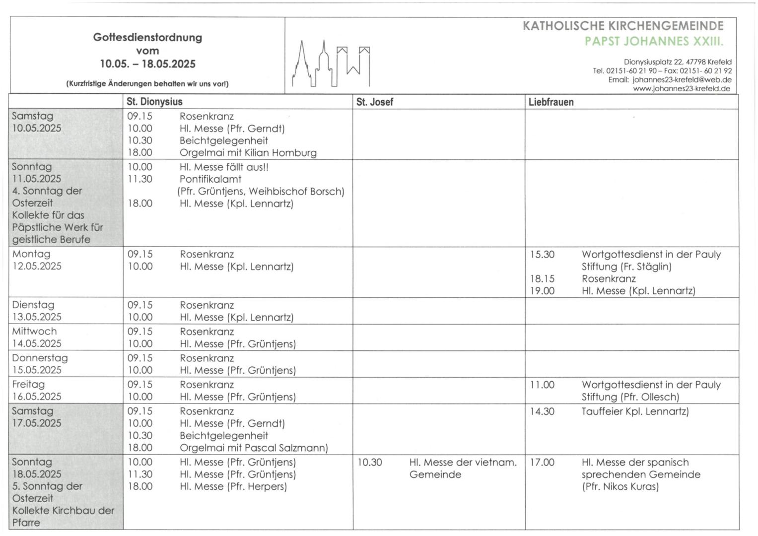 Gottesdienstordnung mit Terminen (c) P.N.