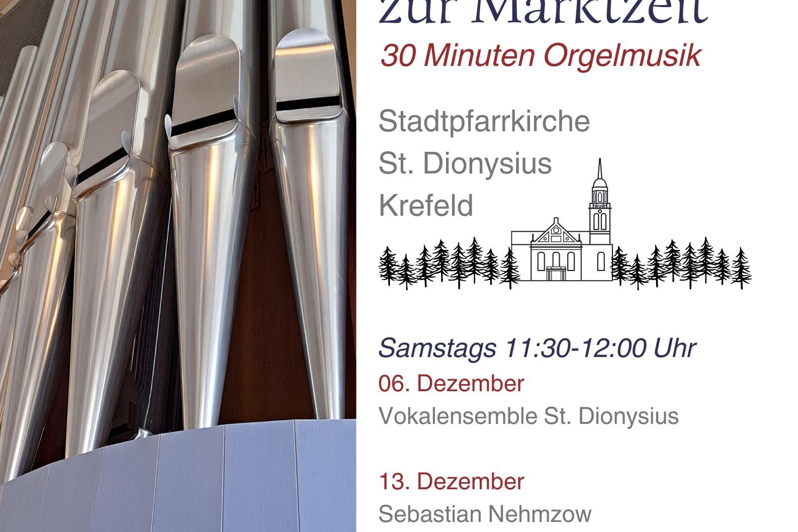 Linke Hälfte Bild des Orgelprospektes, rechte Hälfte Termine aus obigem Text.