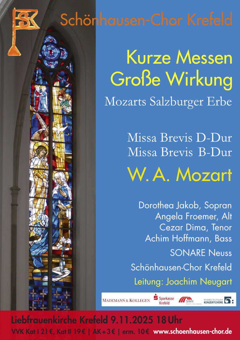 Konzertplakat mit Details aus dem Fließtext sowie einem Bild eines Fensters der Liebfrauenkirche (c) Schönhausenchor Krefeld